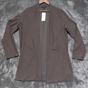 Eileen Fisher Jacket Women XL Taupe Crepe Duster Cardigan Long Open Front